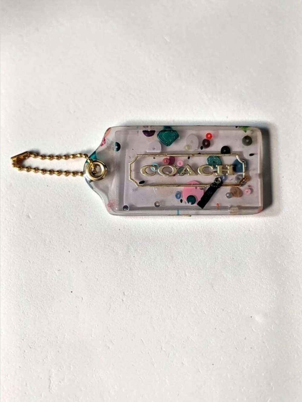 Rare Coach Poppy XL Confetti 3.5" Acrylic Hangtag Bag Charm